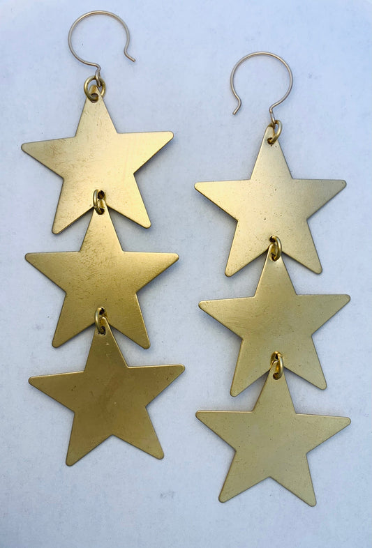 Tri-Star Brass Earrings image 0