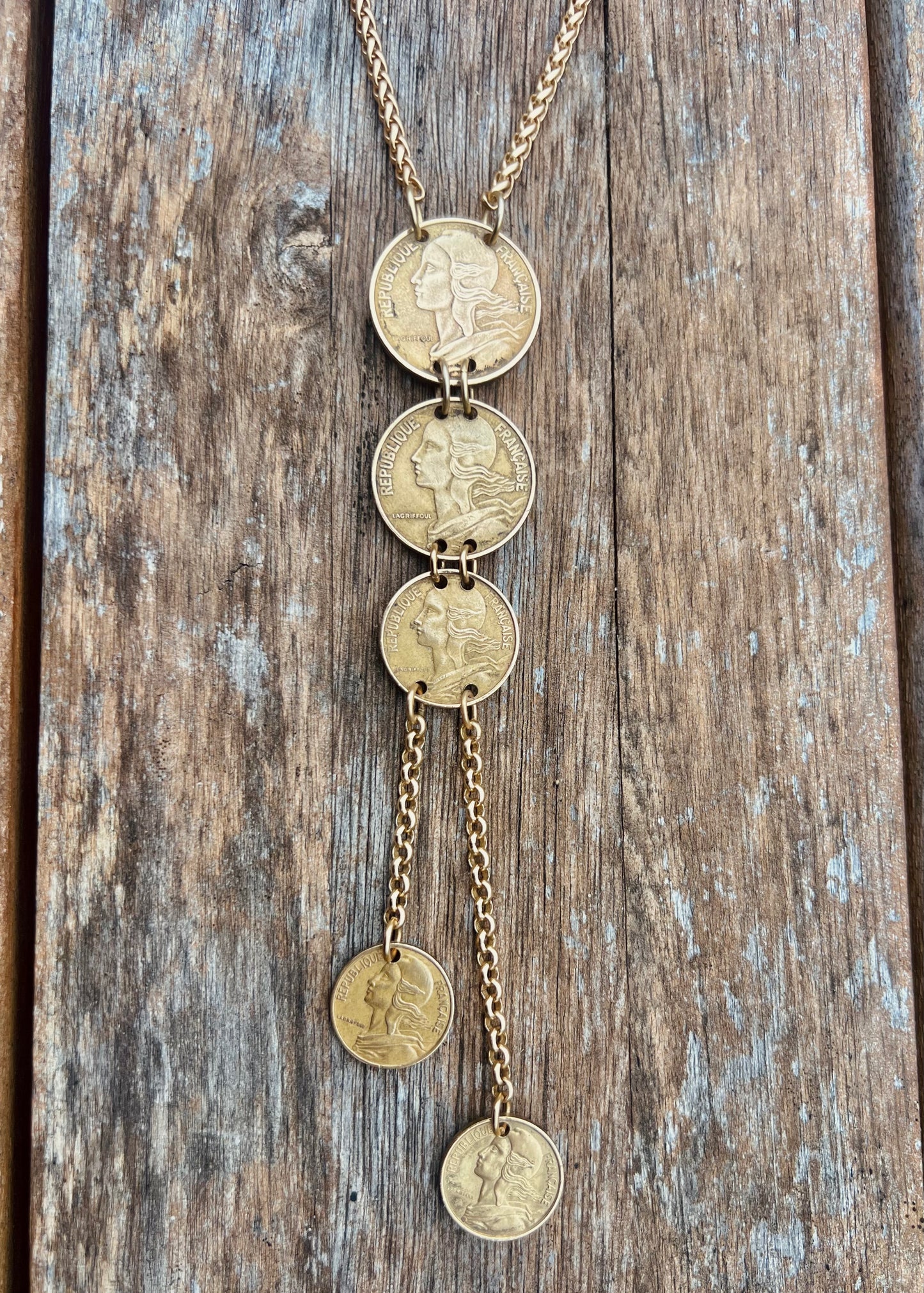Gold Coin & Chain Drape Necklace