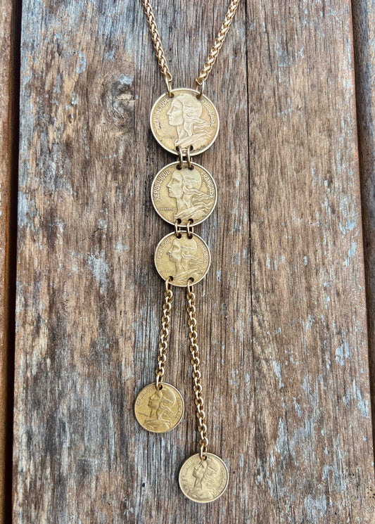 Gold Coin & Chain Drape Necklace