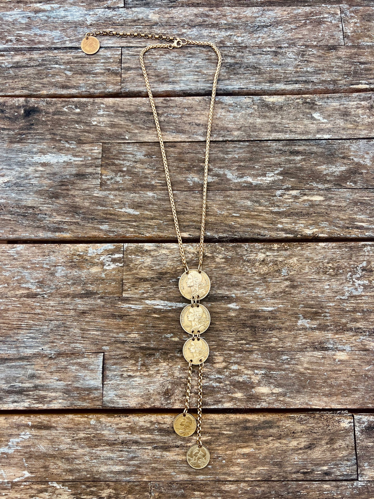 Gold Coin & Chain Drape Necklace